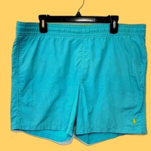Polo Ralph Lauren Shorts Men's M Turquoise Blue Yellow Swim Trunks Bottoms Y2K